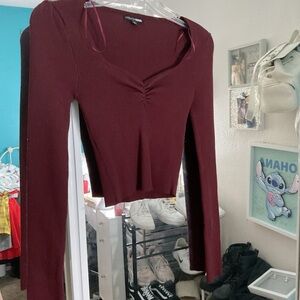 Fashion Nova Deep Red Ruched Blouse